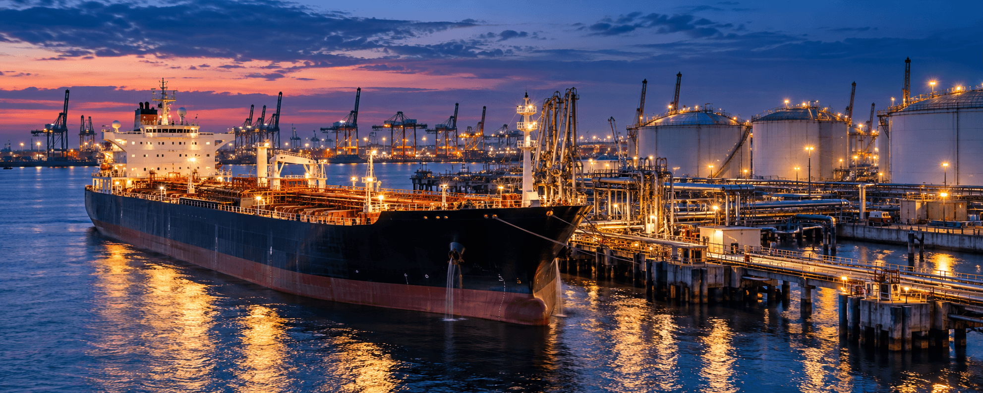 Oil tanker at an international petroleum terminal