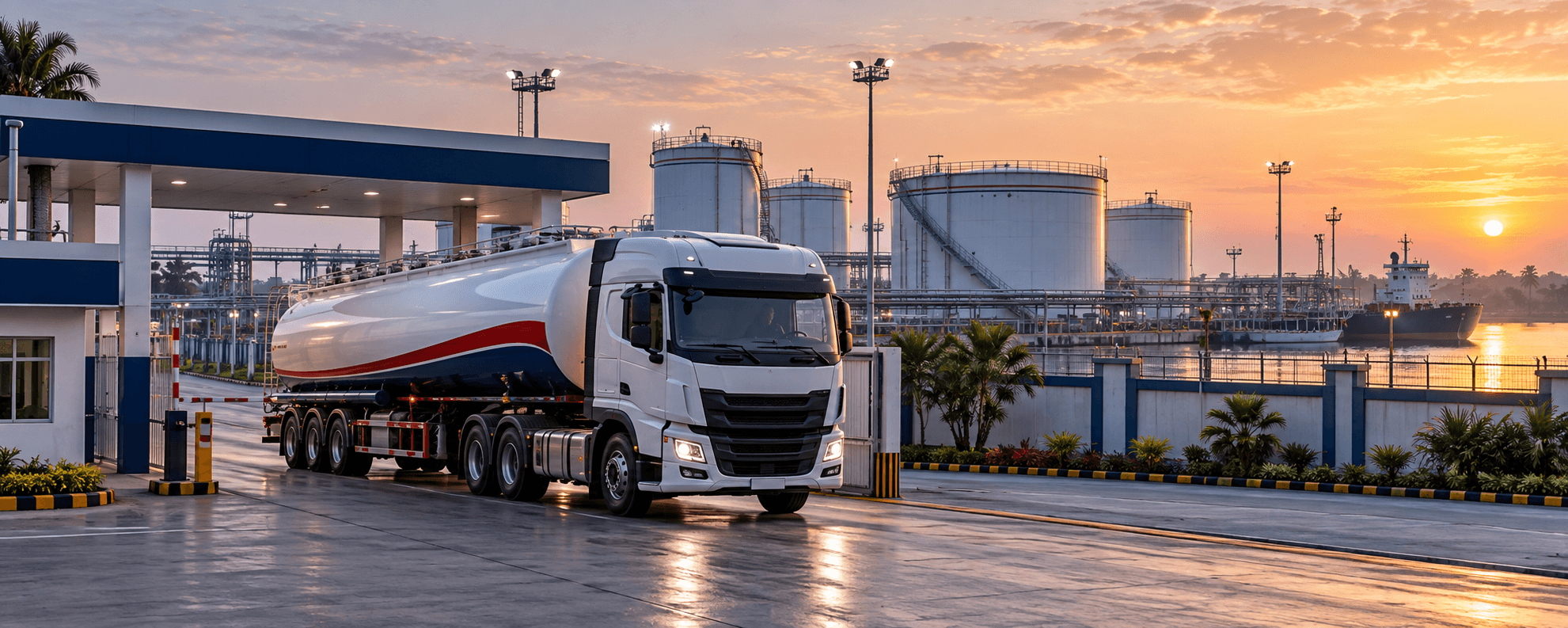 Petroleum distribution tanker at a fuel depot